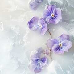 Poster - A collection of purple flowers arranged on a white surface, suitable for use in still life photography or as a decorative element