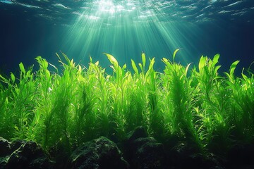Poster - A bright sunlight shining through the calm water surface