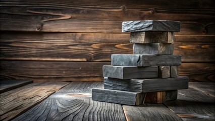Aufkleber - Dark gray rectangular blocks stacked on rustic wooden planks