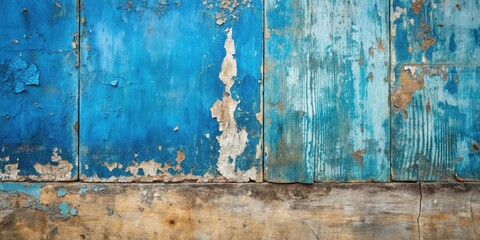 Poster - Weathered Blue Wooden Panels with Peeling Paint and Aged Base