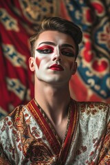 Poster - A person with a painted face and red lipstick, suitable for creative or artistic uses