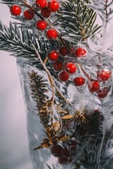 Poster - A close-up shot of various types of berries frozen in ice, perfect for use in winter or cold-themed concepts