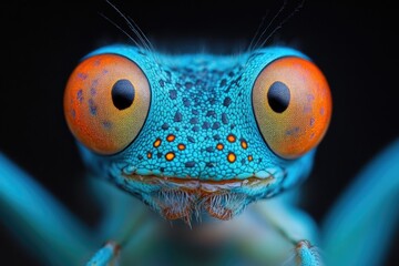 Poster - Close-up shot of a bug's face with bright orange eyes