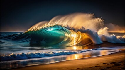 Aufkleber - Golden Hour Ocean Wave Crashing on Sandy Shore