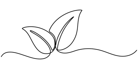 Poster - hand drawn leaf icon illustration with single line doodle concept vector, continuous line drawing art of leaves isolated on transparent background. Vector illustration, Leaves continuous line drawing.