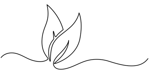 Poster - hand drawn leaf icon illustration with single line doodle concept vector, continuous line drawing art of leaves isolated on transparent background. Vector illustration, Leaves continuous line drawing.