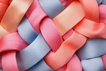 Aufkleber - An artistic representation of interlaced coral and blue satin ribbons forming a textured pattern which evokes feelings of warmth and calm in an abstract way.