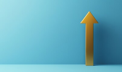 Poster - Golden upward arrow symbolizing growth, success, and progress against a blue background