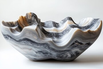 Aufkleber - A mesmerizing carved stone sculpture showcasing elegant marbled patterns and fluid undulating curves, conveying natural beauty and artistic expression.