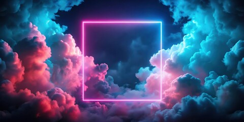 Aufkleber - Neon Glow Square Frame in a Dreamlike Cloudscape