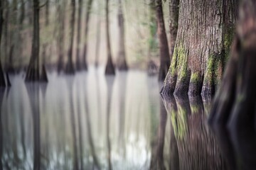 Poster - Trees submerged in water, lake or river scene