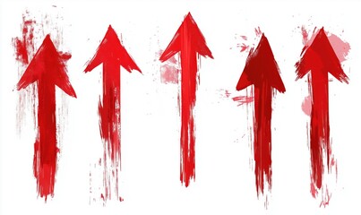 Poster - Red arrows pointing upwards, symbolizing growth, progress, and direction with artistic brushstroke effects