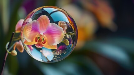 Poster - A single flower blooms inside a glass sphere