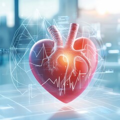 Aufkleber - Glowing red heart with dynamic cardiogram visualization emphasizing health and technology aspects. Generative AI