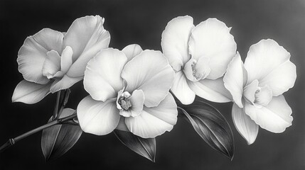 Aufkleber - A trio of flowers in monochrome, perfect for minimalist designs or old-fashioned themes