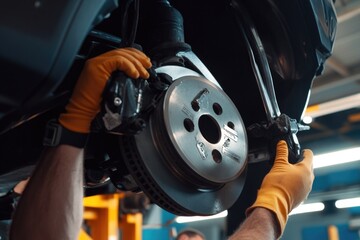 Poster - A person repairing or maintaining a vehicle in a garage setting