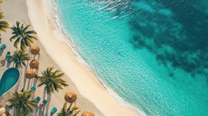 Wall Mural - a beach with palm trees and a pool