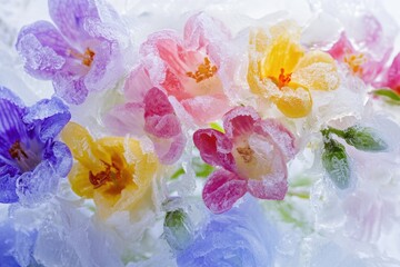 Poster - A bouquet of flowers encased in ice, ideal for winter-themed or cold-weather related projects