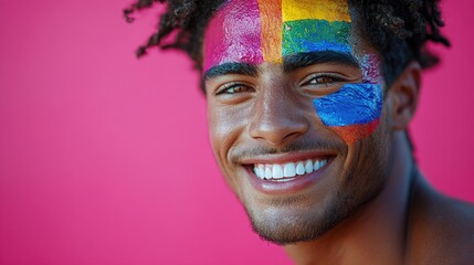 Poster - A person wearing colorful facial makeup, a vibrant and creative expression