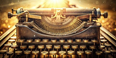 Aufkleber - Antique Typewriter Glowing in Golden Light, Keys and Mechanism Detailed
