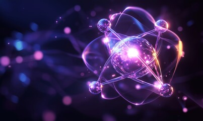 Poster - Atomic structure visualization with glowing particles and vibrant colors, representing energy and scientific concepts