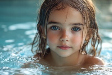 Aufkleber - A young girl enjoying a swim in a swimming pool