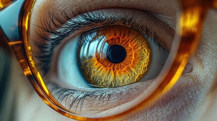 Poster - A detailed view of an individual's eye with glasses, suitable for various uses such as editorial or creative projects