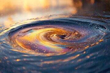 Aufkleber - An abstract image capturing the vibrant swirl of golden liquid, blending colors wonderfully to depict digital aesthetics and emotional depth in contemporary art.