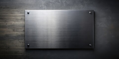 Poster - Brushed Metal Plate on Dark Textured Background, Ideal for Mockups and Presentations