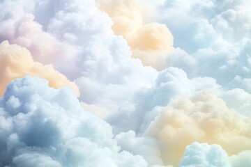 Poster - A small plane flying through a cloudy sky with white puffy clouds
