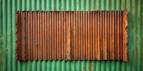 Poster - Rustic corrugated metal sheet with weathered texture and contrasting colors