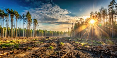 Poster - Sunlit Path Through a Newly Harvested Pine Forest