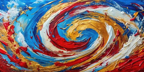 Poster - Abstract Swirling Color Explosion Rich Hues of Red, Gold, Blue, and White in Impasto Style