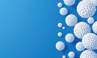 Poster - 3D White Spheres on Blue Background, Abstract Design with Floating Spheres, Modern Digital Art, Minimalist Aesthetic