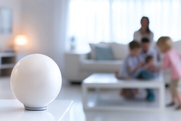 Aufkleber - A single white light bulb sits on a white table, providing a simple and clean scene
