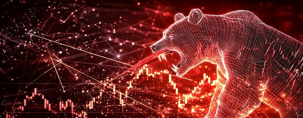 Poster - Bullish & Bearish concept showcasing, Bear Market Concept with Roaring Bear Illustration