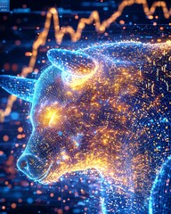 Poster - Bullish & Bearish concept showcasing, Digital Bull Concept with Financial Graph Background