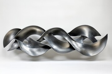 Poster - A captivating metallic sculpture featuring elegant, intertwined curves, masterfully showcasing a sense of fluidity and movement through its smooth, reflective surface.