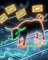 Poster - Bullish & Bearish concept showcasing, Neon Bull Concept in Stock Market Visualization
