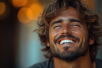 Aufkleber - Portrait of a bearded man in a black shirt, smiling