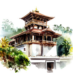 A watercolor vector of the Temple of the Tooth, isolated on a white background. The Temple of the Tooth vector.
