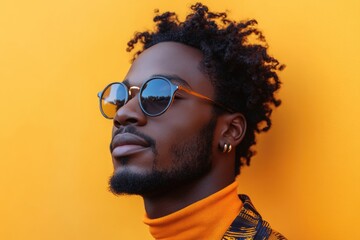Poster - A person wearing a turtle neck sweater and sunglasses, suitable for use in portraits or fashion photography