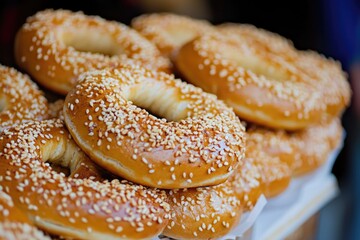 Poster - Freshly baked bagels with sesame sprinkles, perfect for breakfast or snack