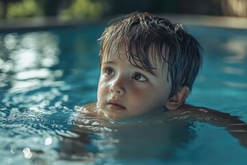 Poster - A young boy enjoying a swim in an indoor pool