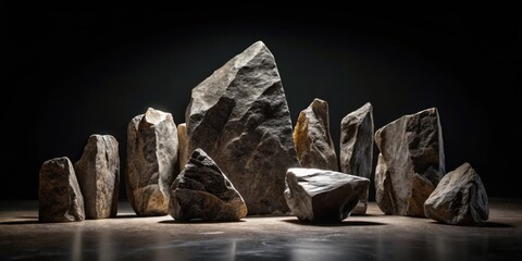 Aufkleber - Dramatic Dark Grey Stone Arrangement on Dark Surface