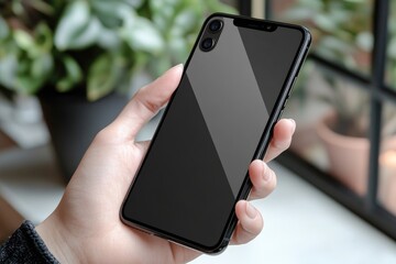 Poster - A person holds a black smartphone in their hand, focused on the screen