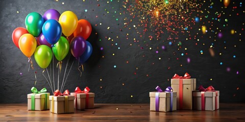 Poster - Festive Celebration Colorful Balloons, Gifts, and Confetti Burst