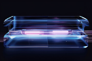Wall Mural - close up horizontal abstract illustration of a glowing transparent shapes and layers in a futuristic