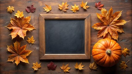 Poster - Autumnal Still Life with Blank Frame and Pumpkin