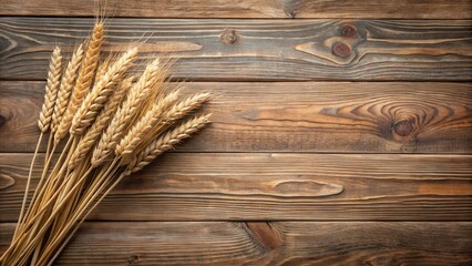 Poster - Rustic Wooden Background Featuring a Bunch of Golden Wheat Stalks